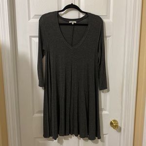 Charlotte Russe 3/4 Sleeve V Neck T-Shirt Skater Dress Heather Gray